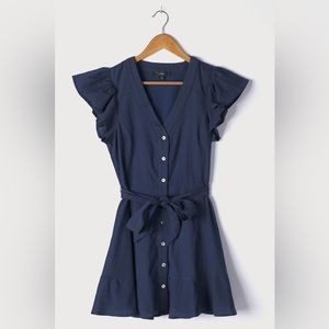 Lulu’s Daytime Dreamer Navy Blue Button-Up Mini Dress